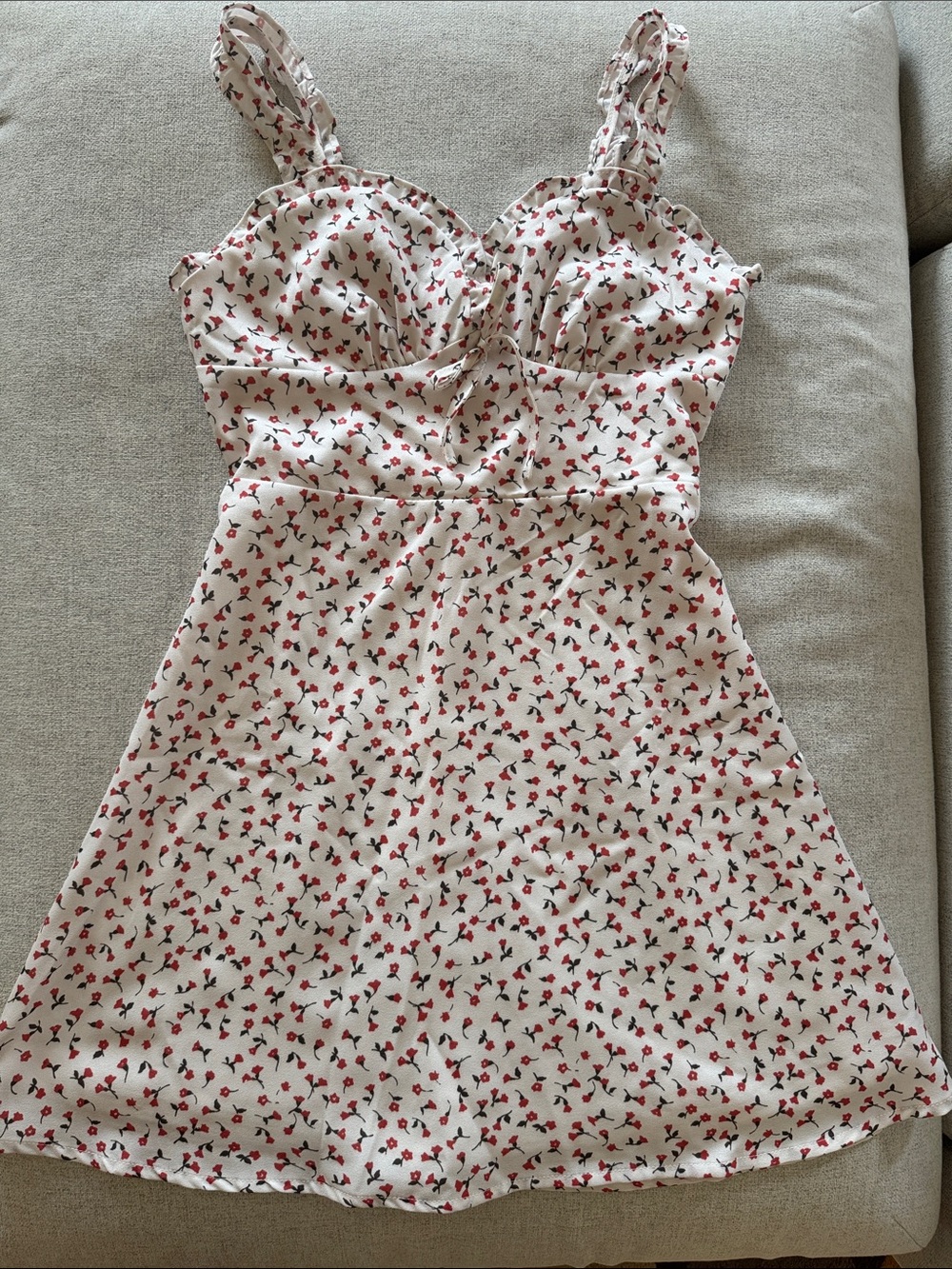 Cream Floral Sundress with Red Cherry Print